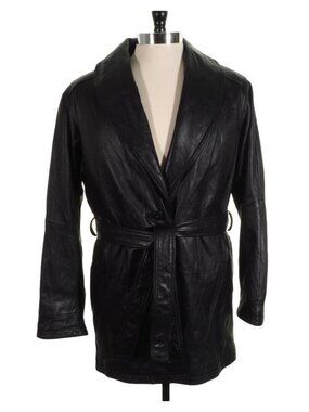 Wilsons Womens Leather Coat Size M Black Insulated Removable Lining Thinsulate